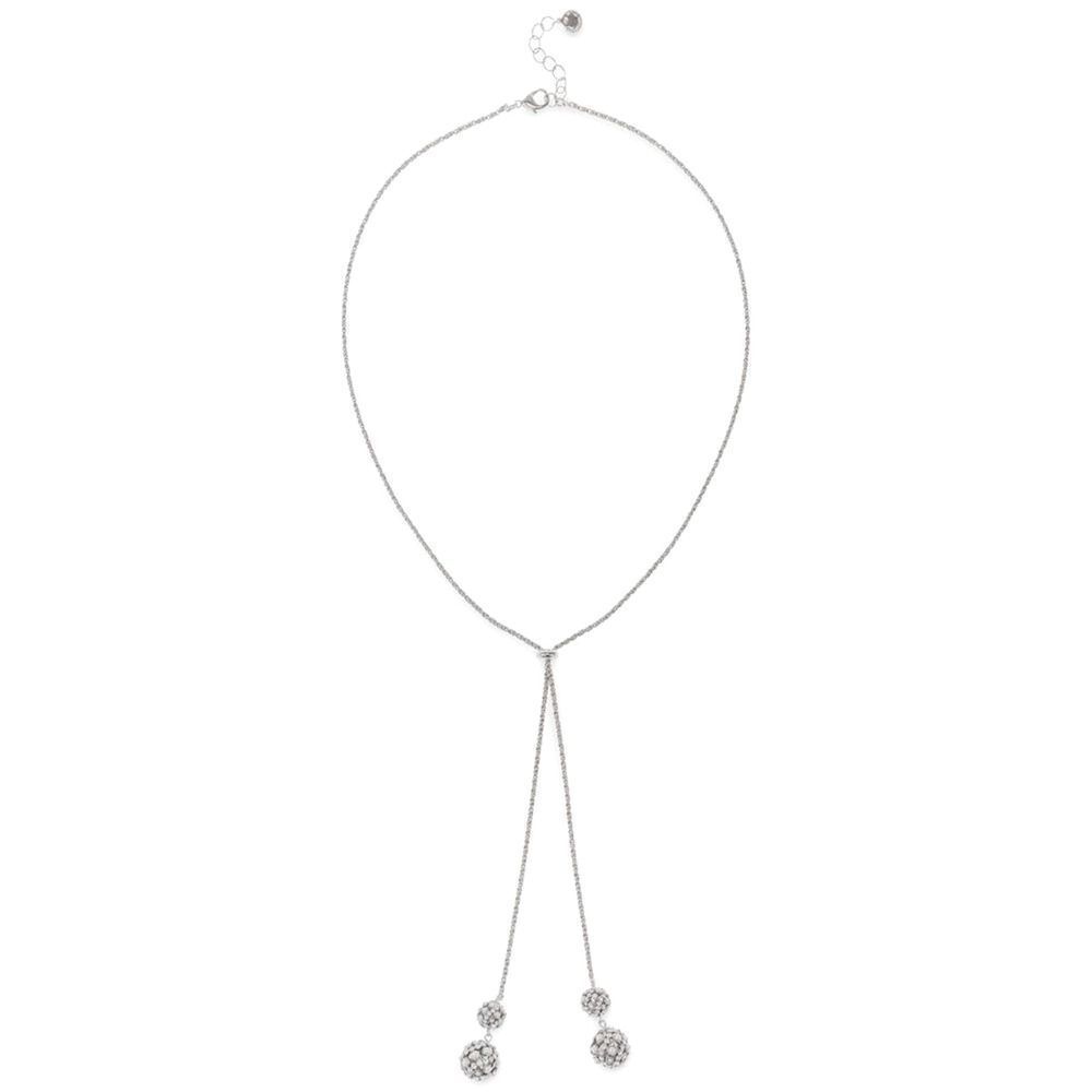 Charter Club Women Necklace Silver-Tone Pavé & Imitation Pearl Fireball Long NWT